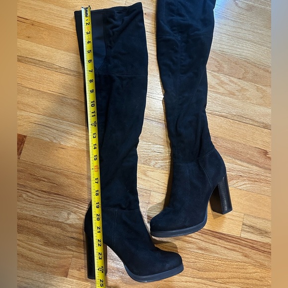 Calvin Klein Bisma Suede Over the Knee Chunky Heeled Boots - Picture 4 of 9